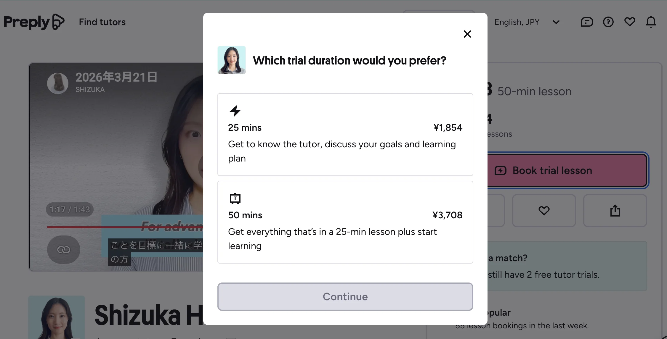 Preply's trial lesson booking flow