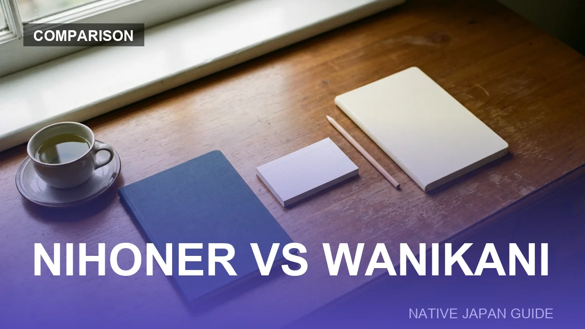 Nihoner vs WaniKani: two notebooks and index cards on a wooden desk